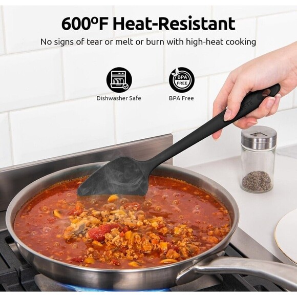 2pc Set-Red Flat Spatula,Black Spoon Spatula: 11.38in 600ºF Heat Resista… - Picture 2 of 11